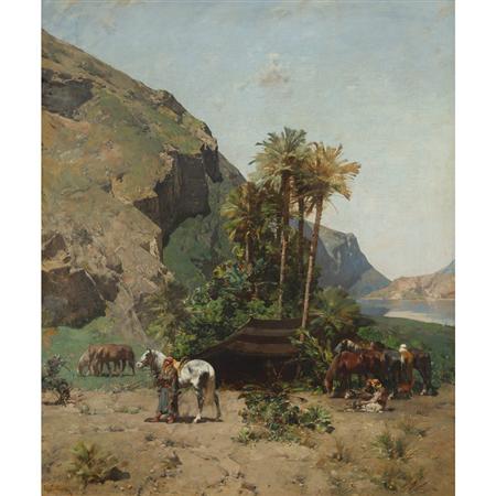 Image for the An Arab Oasis by Albert Pasini From the Collection of Hugh J. Grant and Lucie Mackey Grant Achieves $194,500 at Doyle New York\'s November 11, 2009 Sale of European Art sale