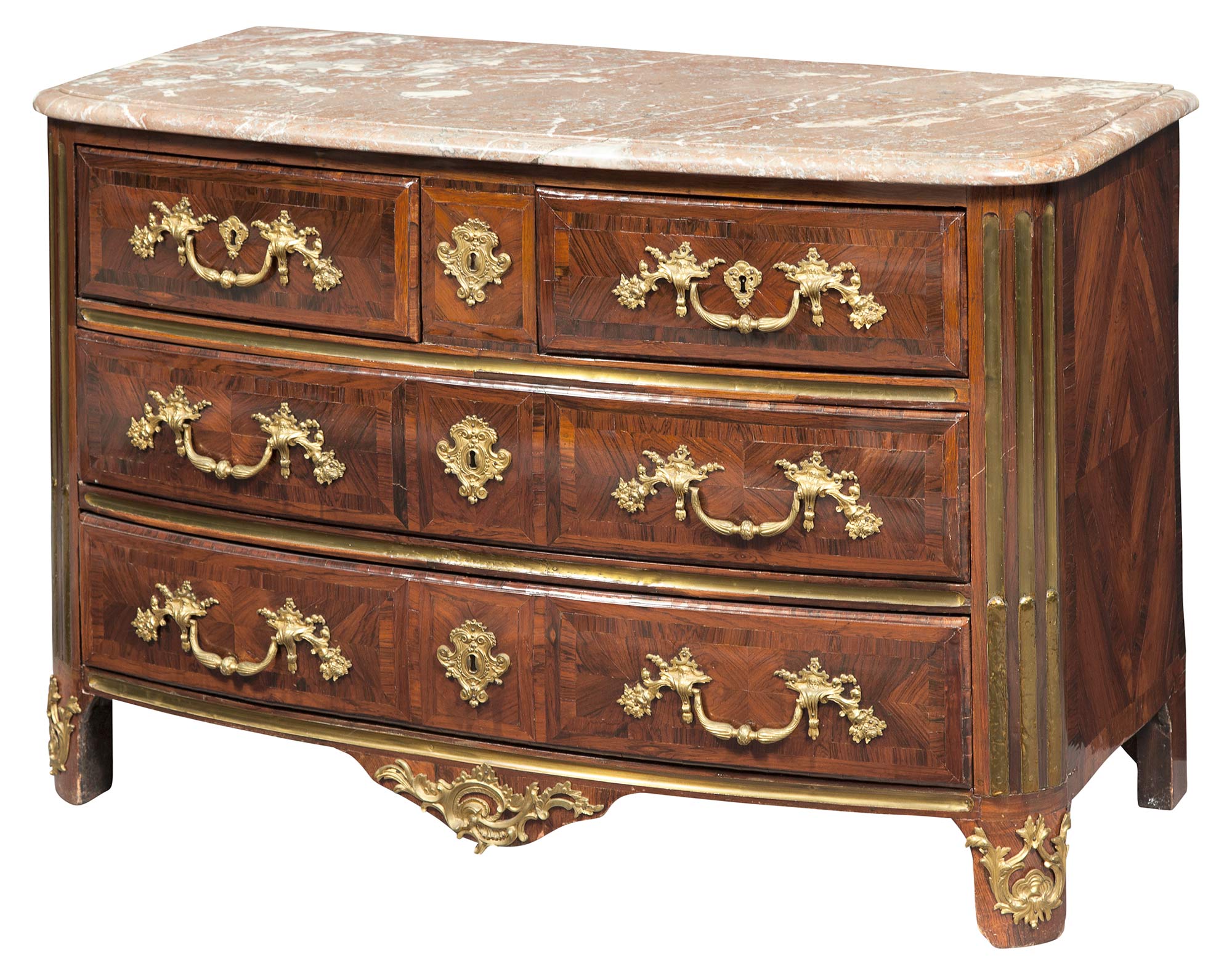 Lot image - Régence Ormolu-Mounted Kingwood Parquetry Commode