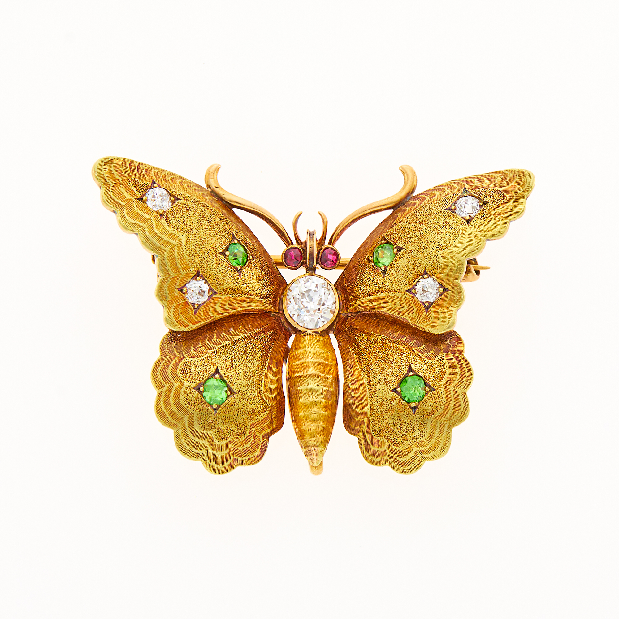 Lot image - Antique Gold, Diamond and Demantoid Garnet Butterfly Pendant-Pin