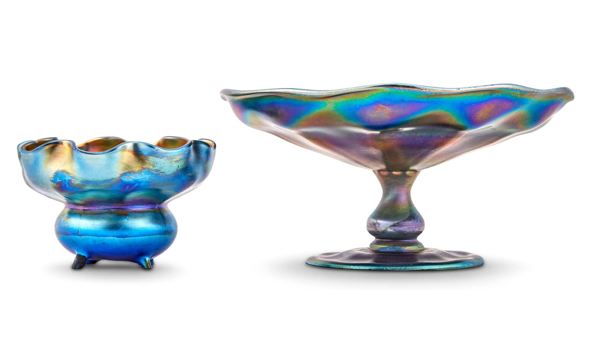 Lot image - Two Tiffany Blue Favrile Glass Table Articles