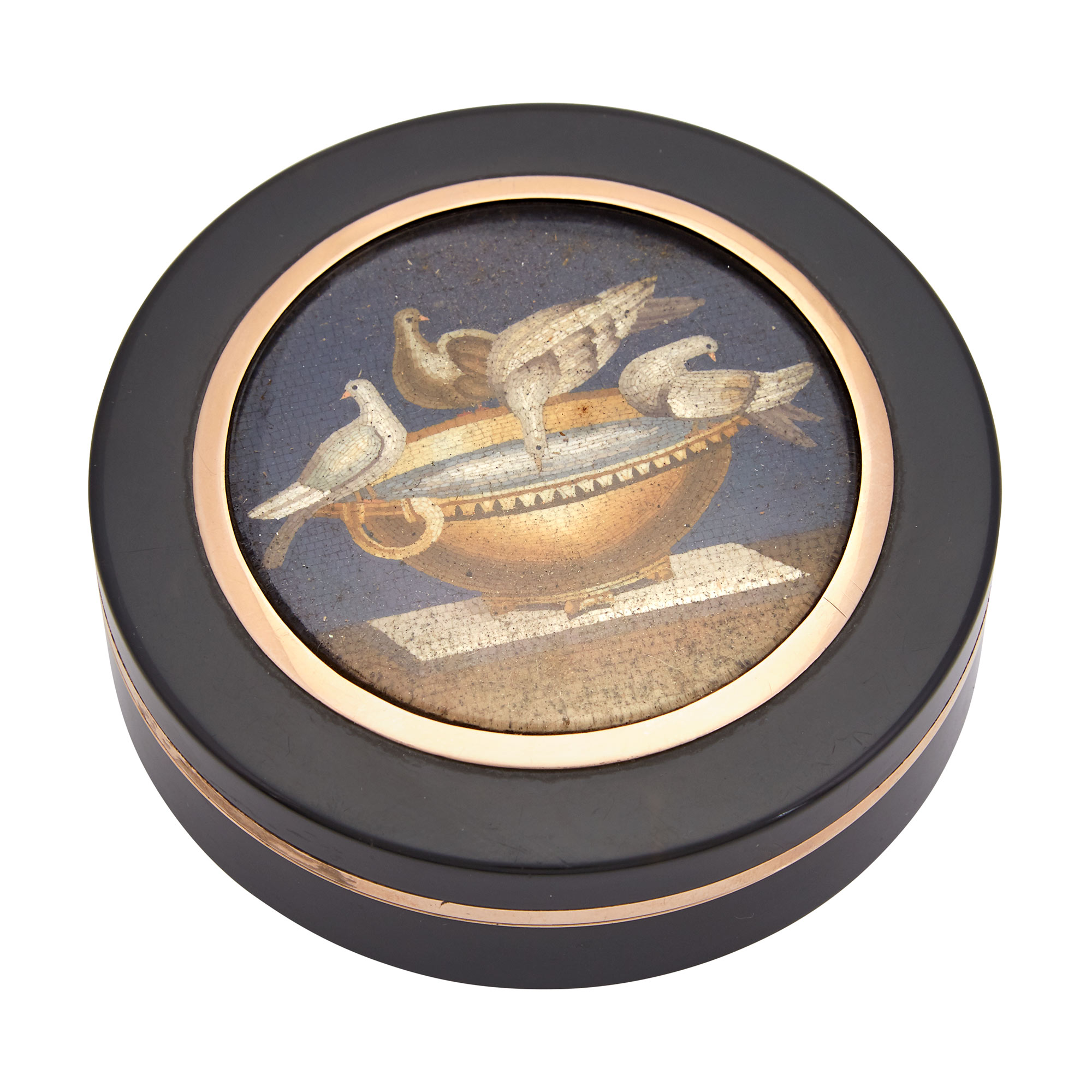 Lot image - Continental Micromosaic Inset Gold Mounted Tortoise Shell Snuff Box