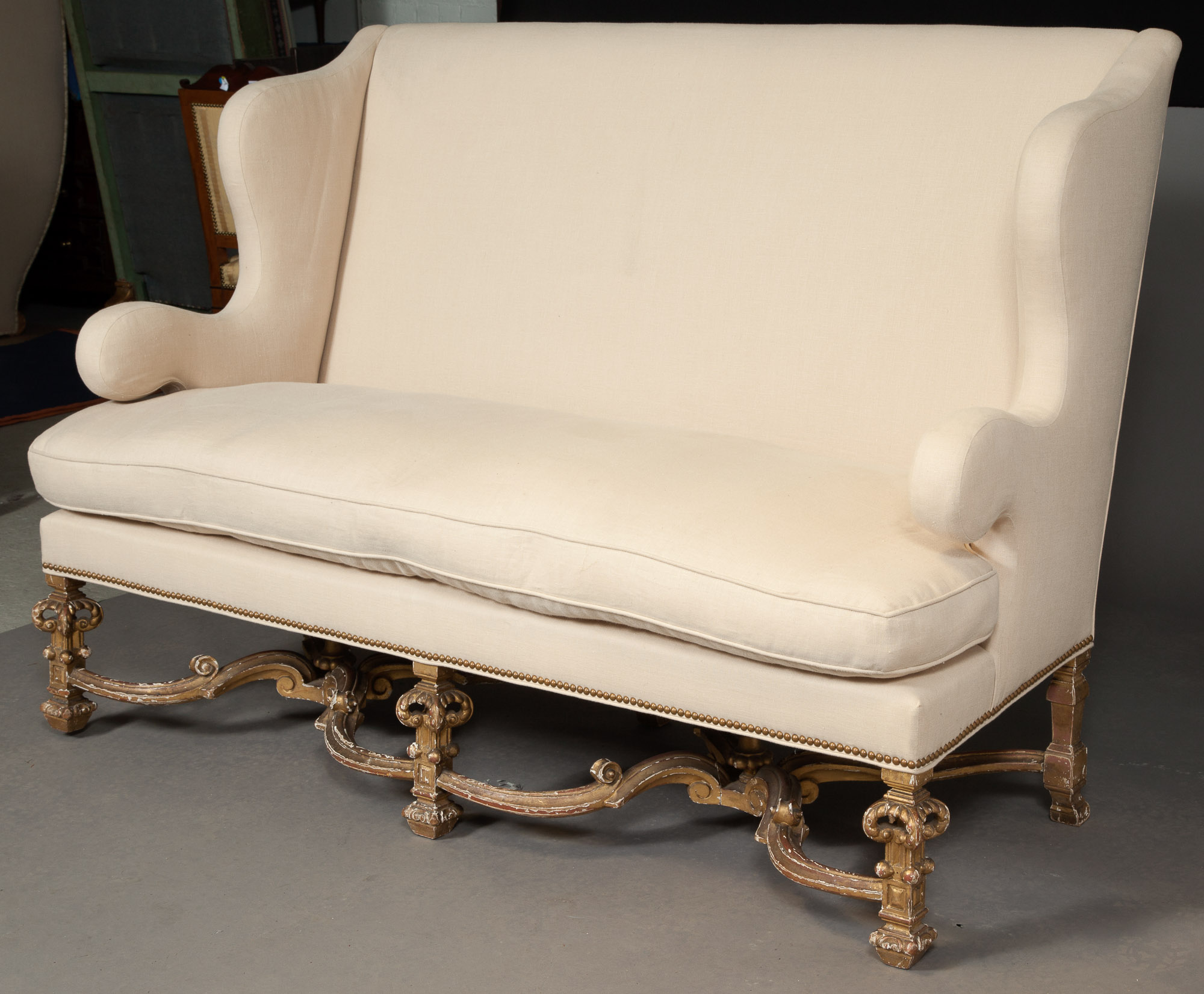 Lot image - William and Mary Style Giltwood Upholstered Settee