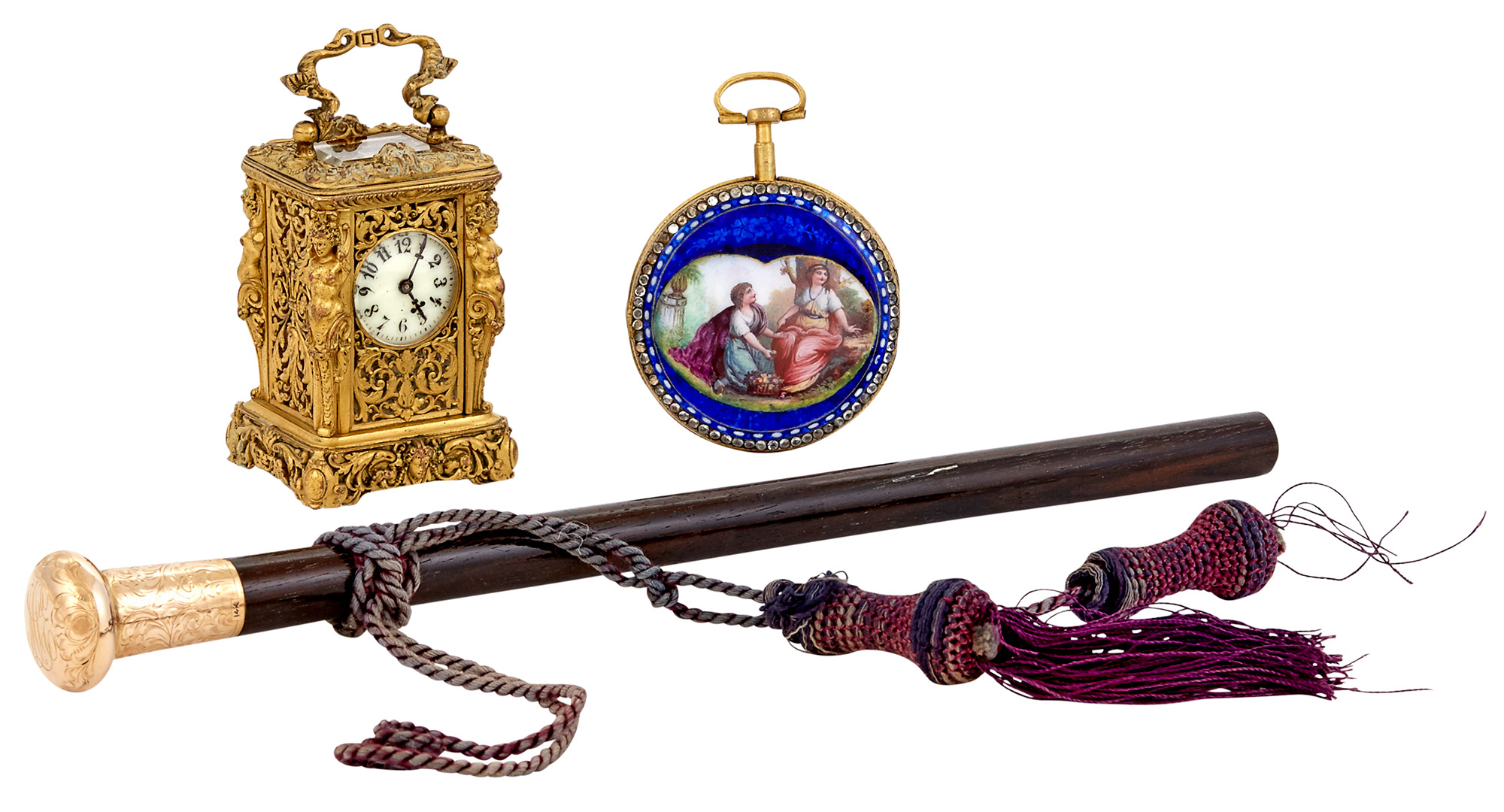 Lot image - Continental Gilt Bronze Miniature Carriage Clock