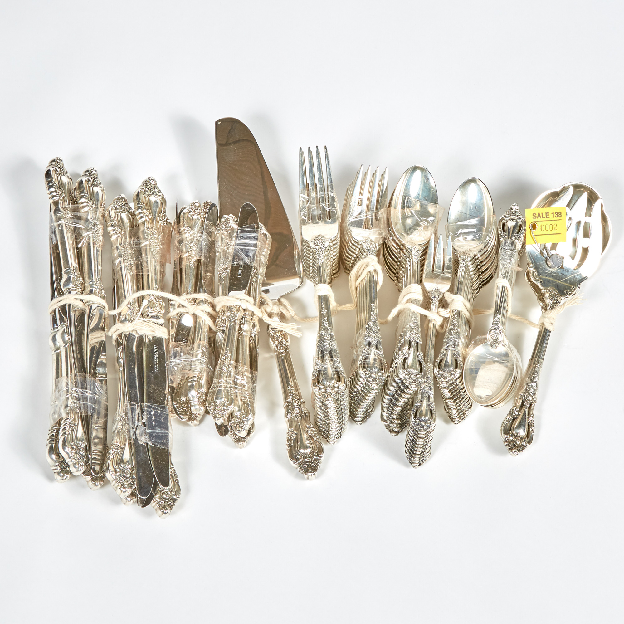 Lot image - 74 Pieces of Silverware, 107 ozs., 25 handles, Lunt Eloquence