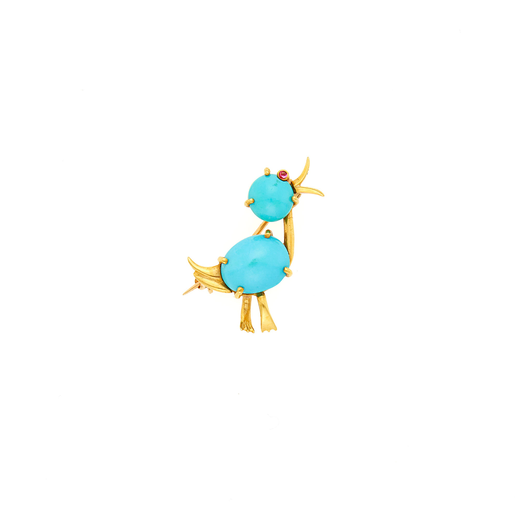 Lot image - Van Cleef & Arpels Gold and Turquoise Chirping Duckling Pin