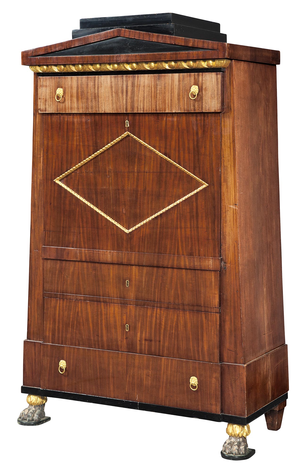 Lot image - North German Mahogany, Birch, Parcel-Gilt and Part-Ebonized Secretaire à Abattant