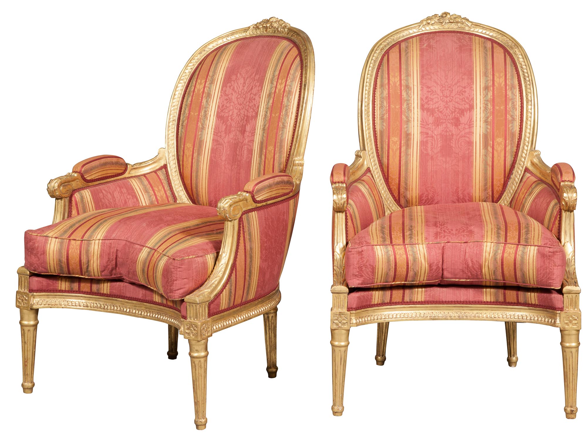 Lot image - Pair of Louis XVI Style Giltwood Bergeres