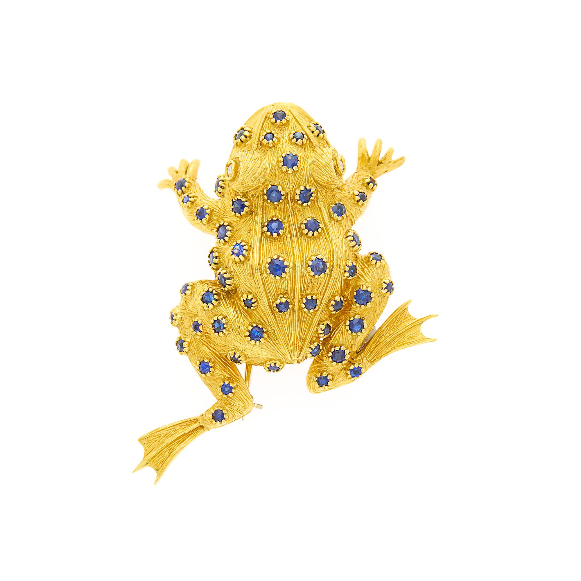 Lot image - Spritzer and Fuhrmann Gold and Sapphire Frog Clip-Brooch