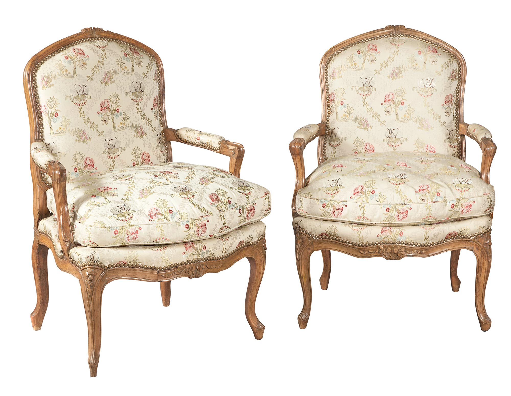 Lot image - Pair of Louis XV Walnut Fauteuils à la Reine