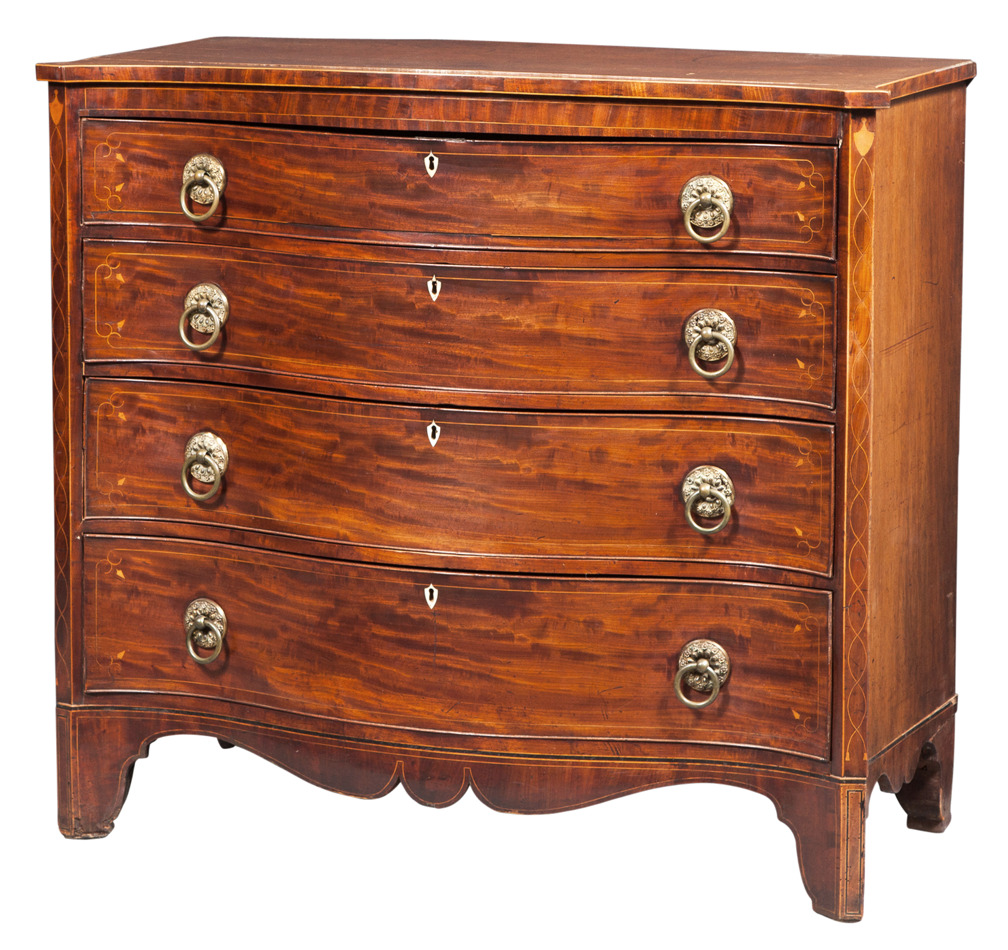 Lot image - Federal Inlaid Mahogany Serpentine Front Chest of Drawers