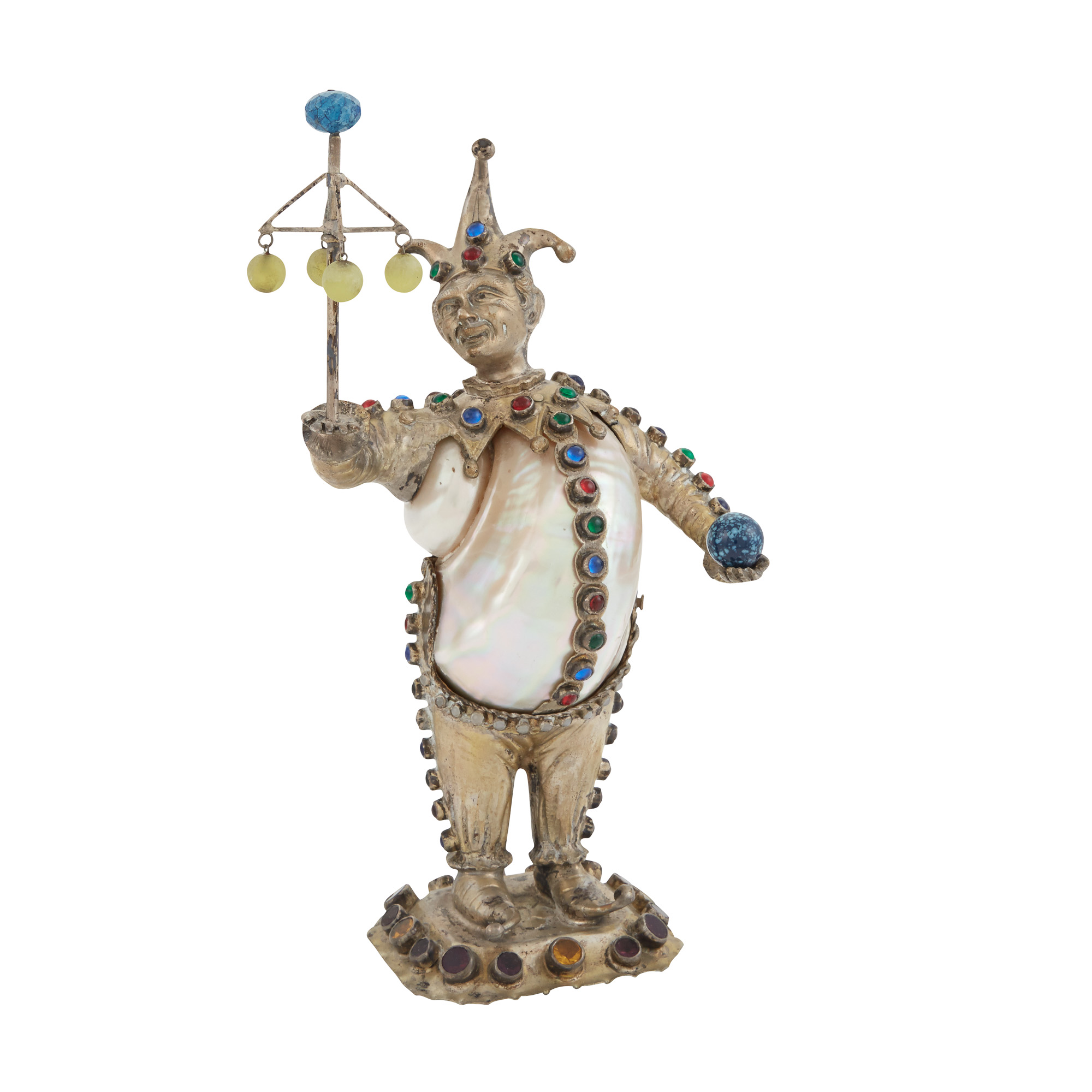 Lot image - Continental Silvered Metal and Shell Figure of a Jester