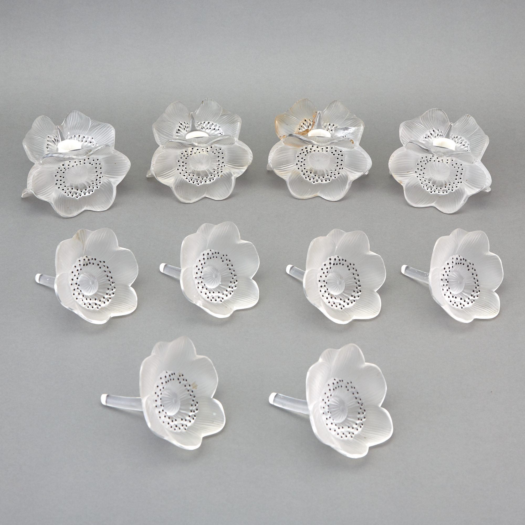 Lot image - Set of Four Lalique Glass Anemone