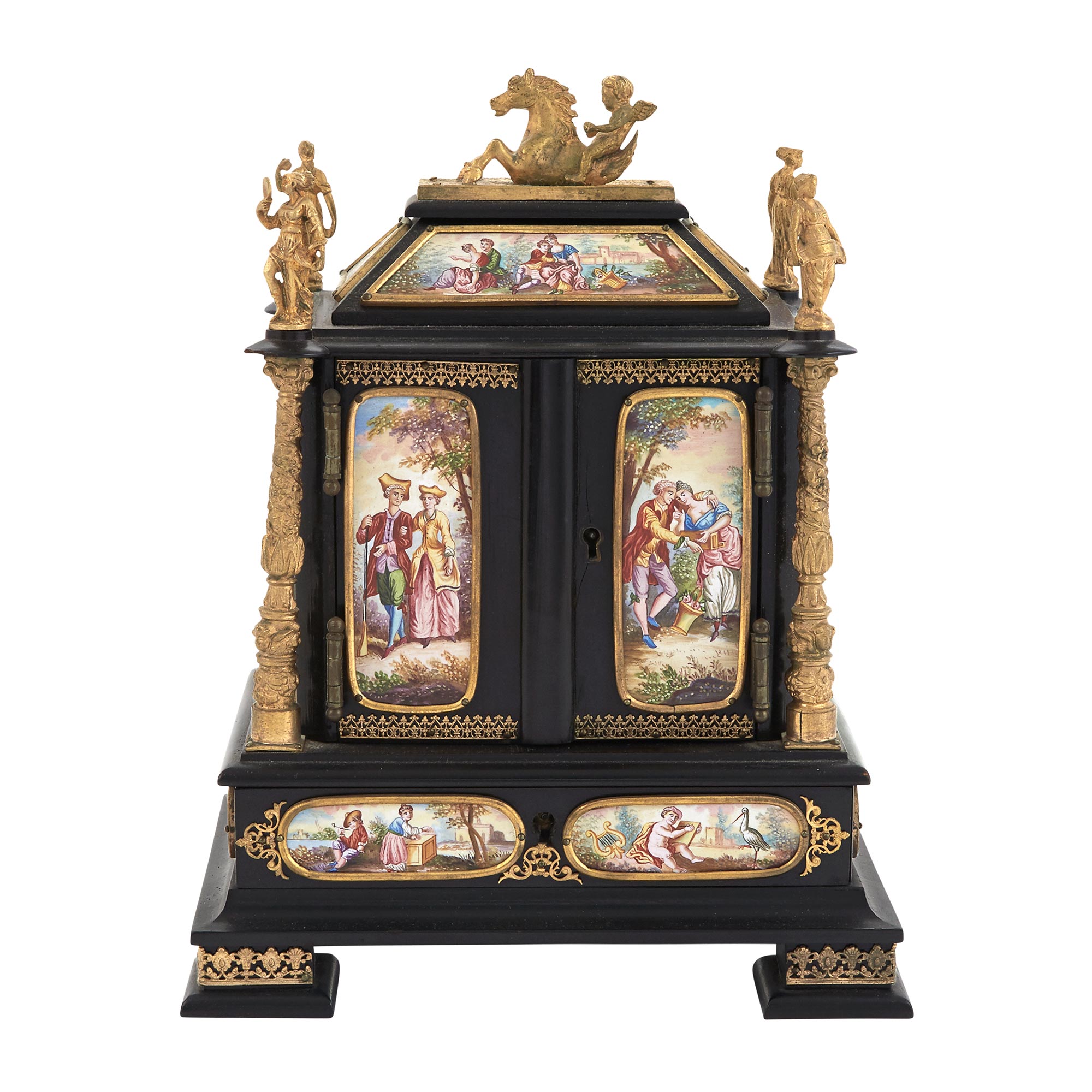 Lot image - Vienna Style Enamel and Gilt Metal Mounted Ebonized Wood Table Cabinet