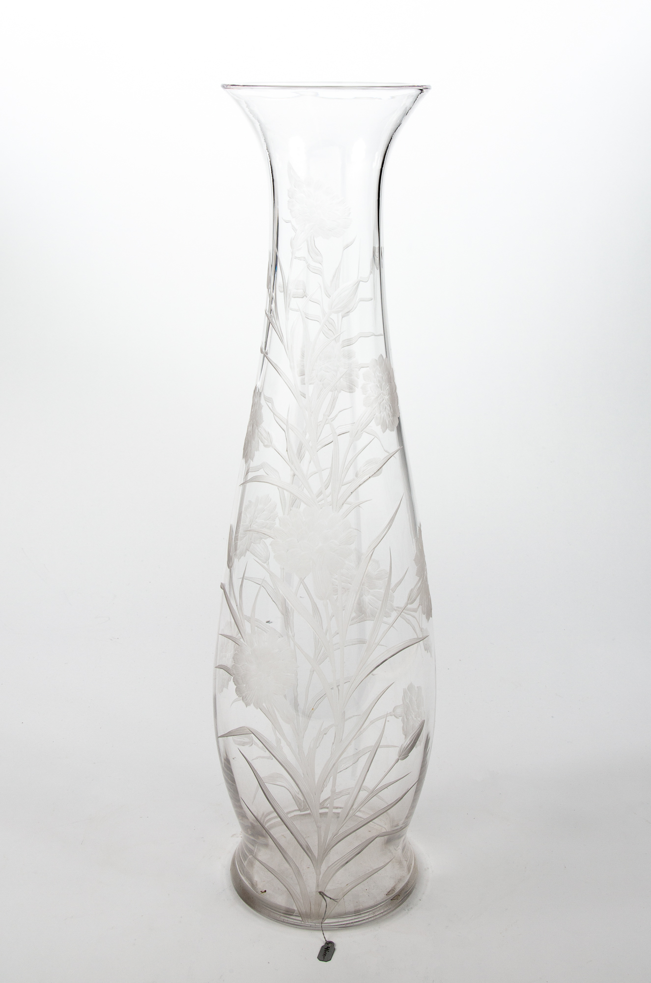 Lot image - Large Victorian Acid-Etched Glass Vase Decorated with Flowers