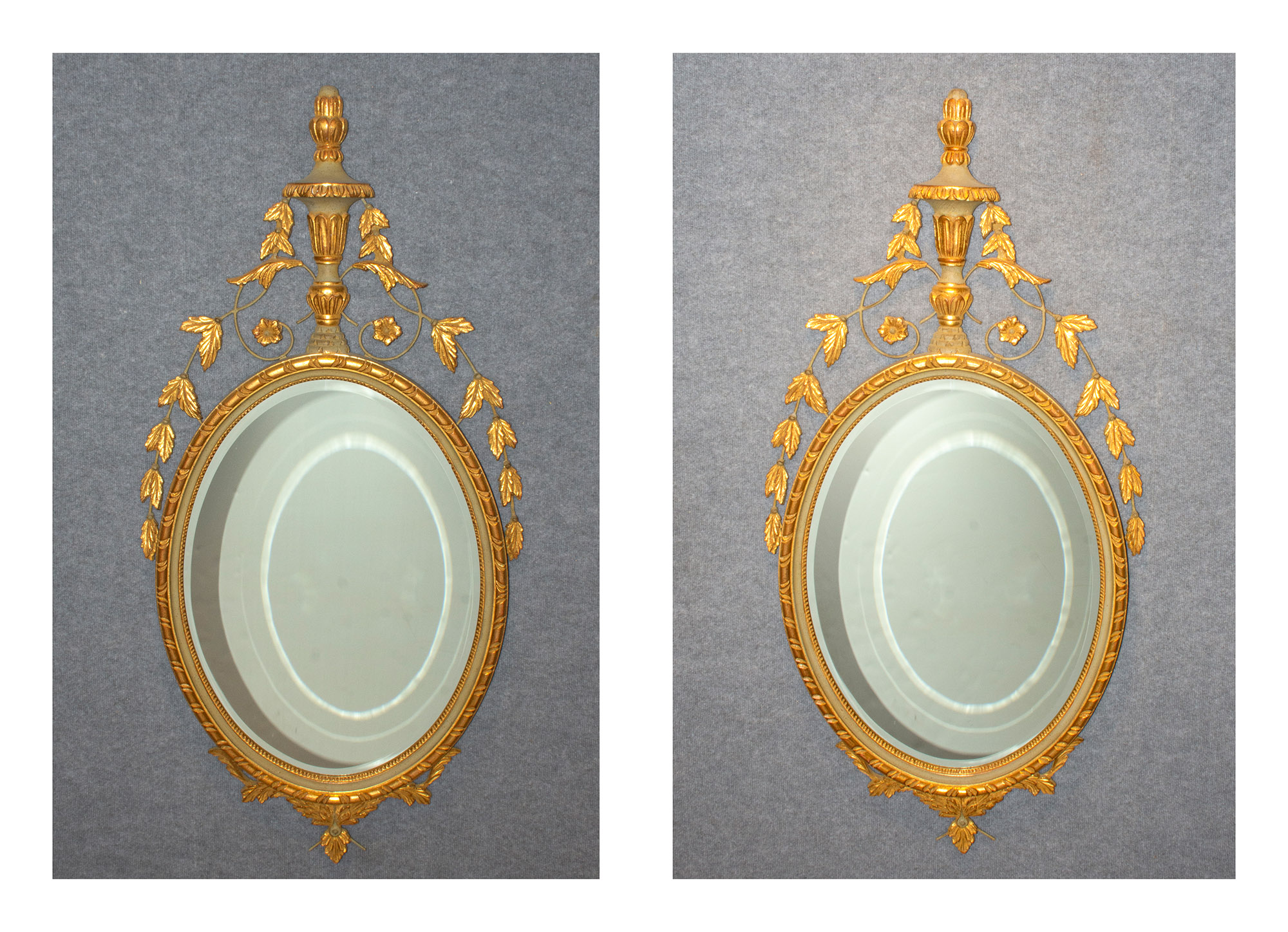 Lot image - Pair of Neoclassical Style Painted and Parcel Giltwood Mirrors