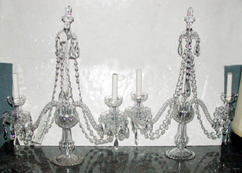 Lot image - Pair of George III Style Cut Glass Two-Light Girandoles