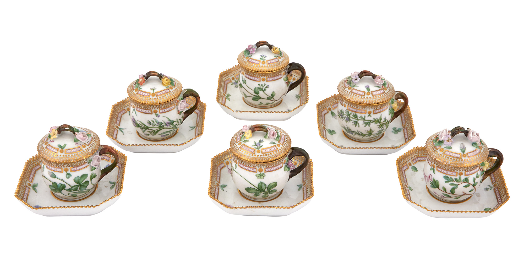 Lot image - Set of Six Royal Copenhagen Porcelain Pots de Crème and Saucers