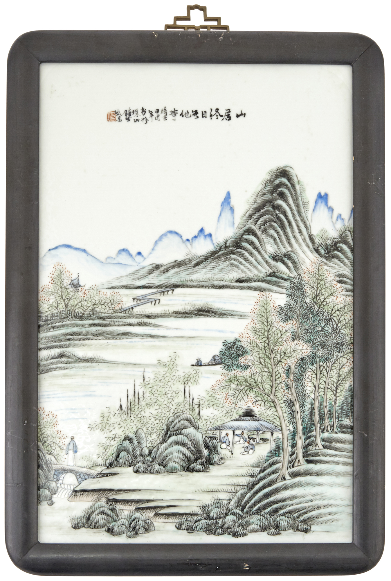 Lot image - A Chinese Enameled Porcelain Landscape Plaque