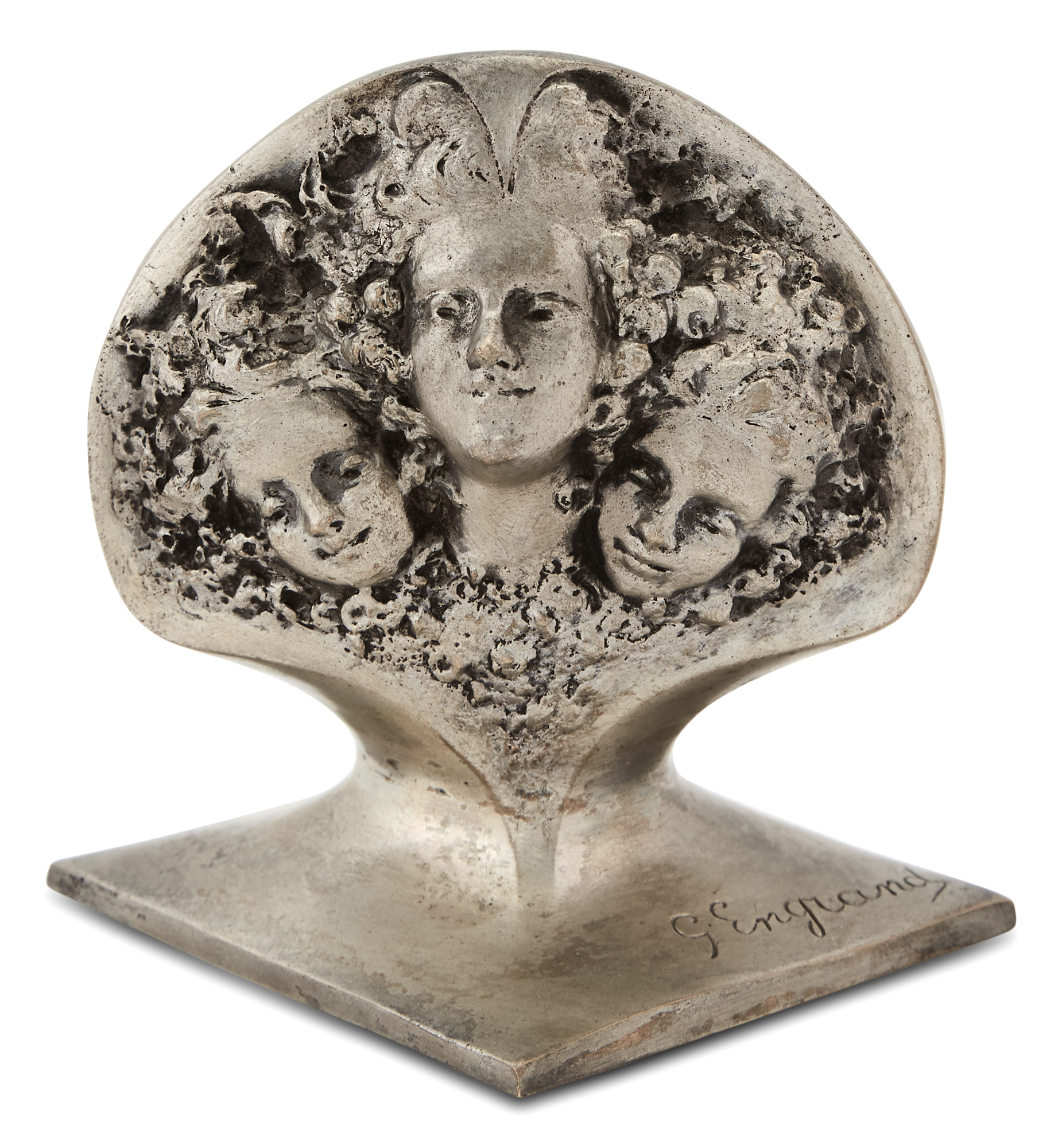 Lot image - French Art Nouveau Patinated Metal Figural Vide Poche