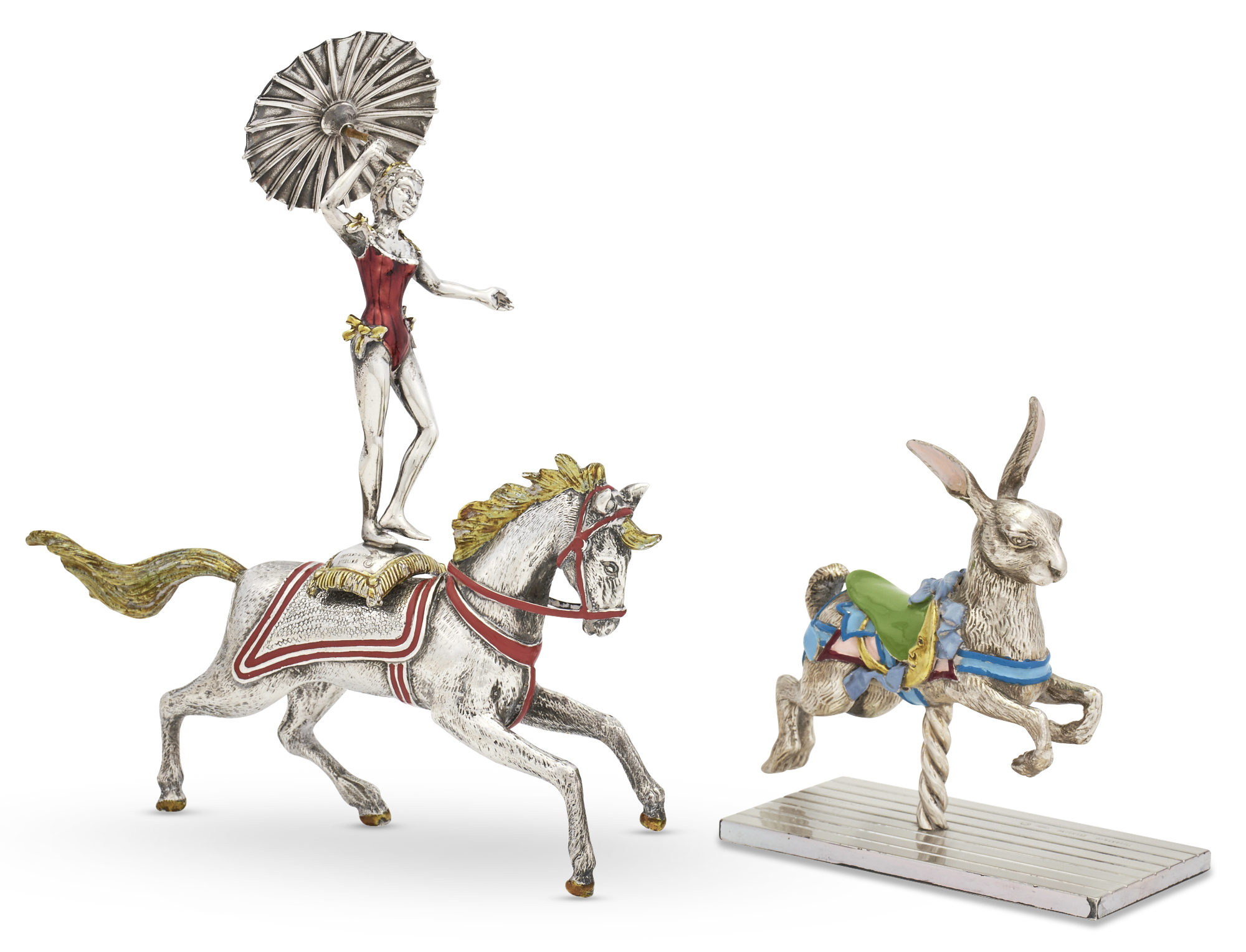 Lot image - Two Tiffany & Co. Sterling Silver and Enamel Circus Figures