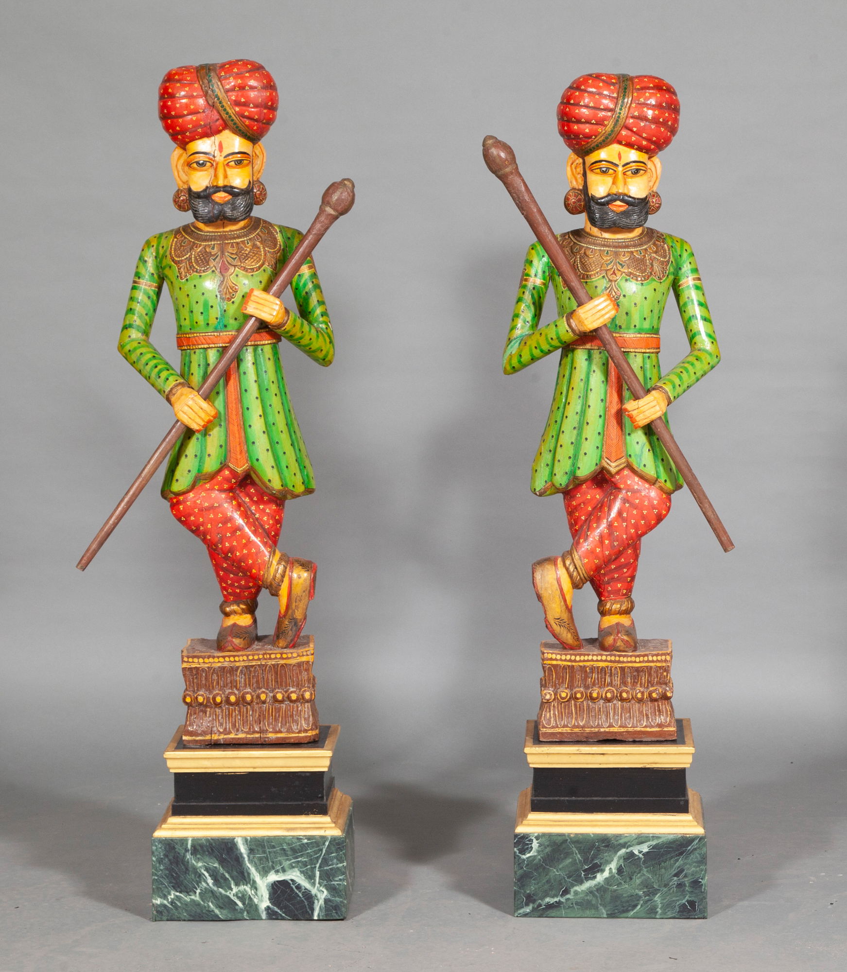 Lot image - Pair of Standing Persian Painted Wood Figures