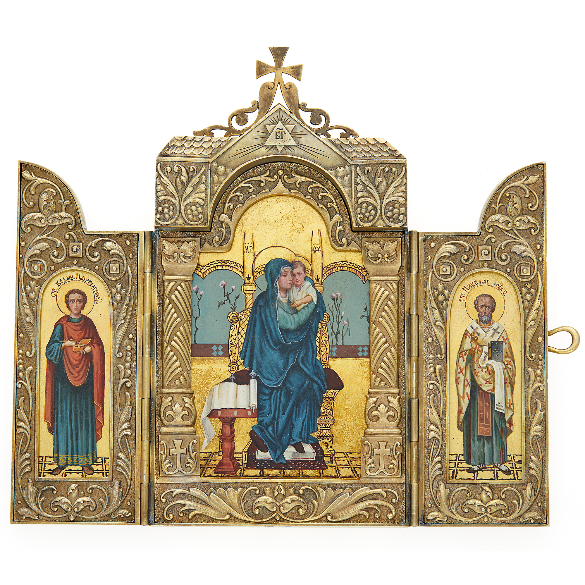 Lot image - Russian Silver-Gilt Triptych Icon