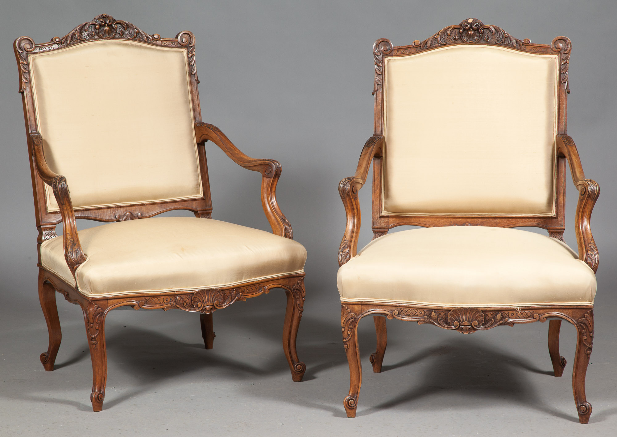 Lot image - Pair of Louis XV Style Walnut Armchairs