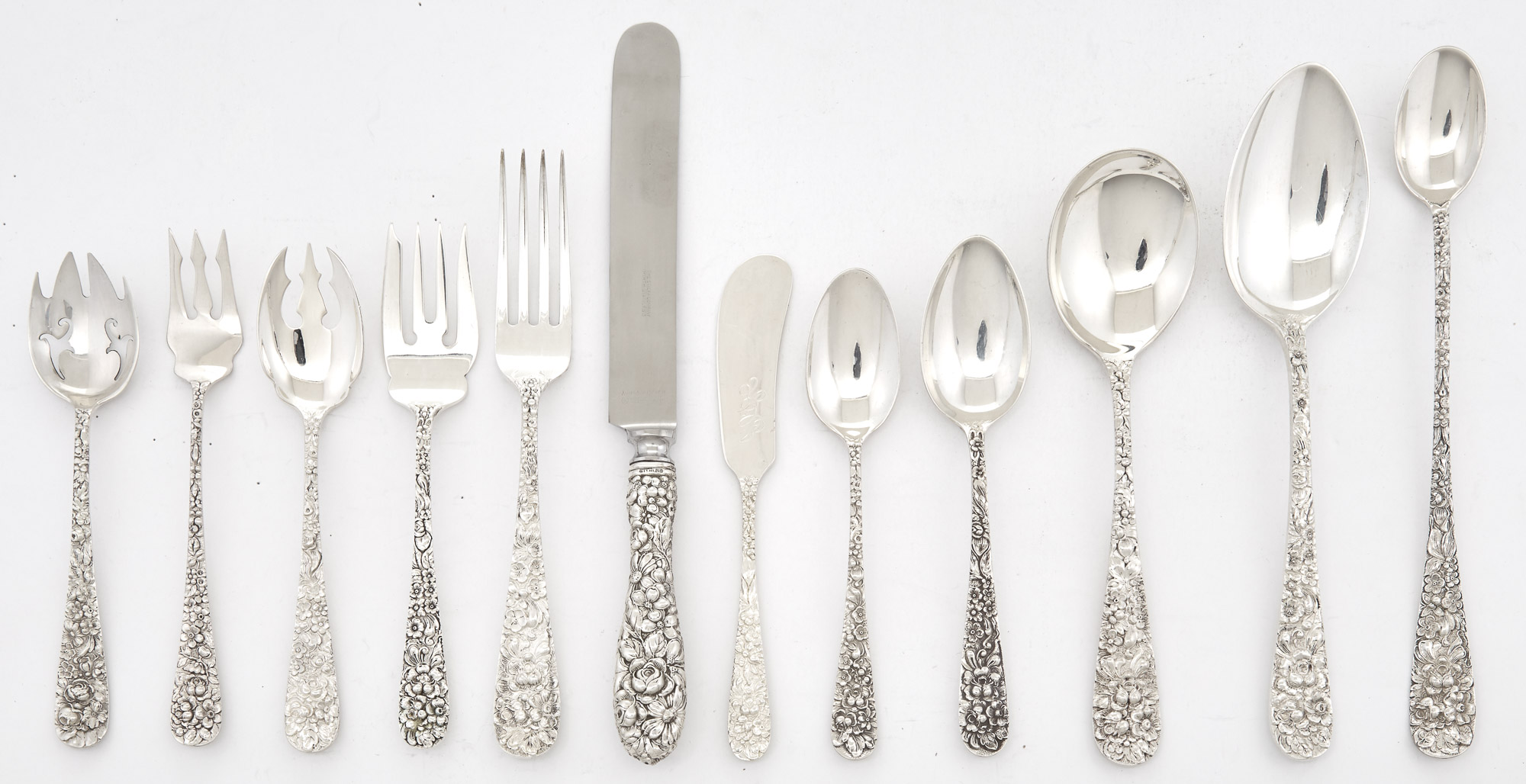 Lot image - Steiff Rose Pattern Sterling Silver Flatware Service