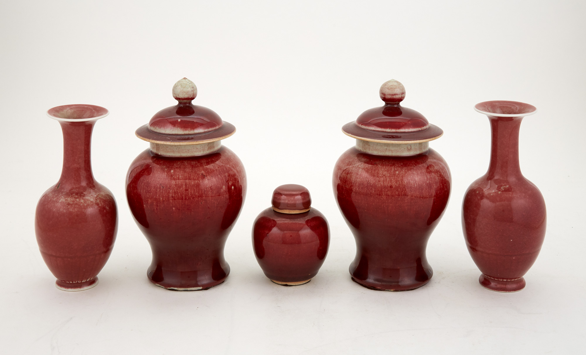 Lot image - Group of Five Chinese Sang de Boeuf Porcelain Articles