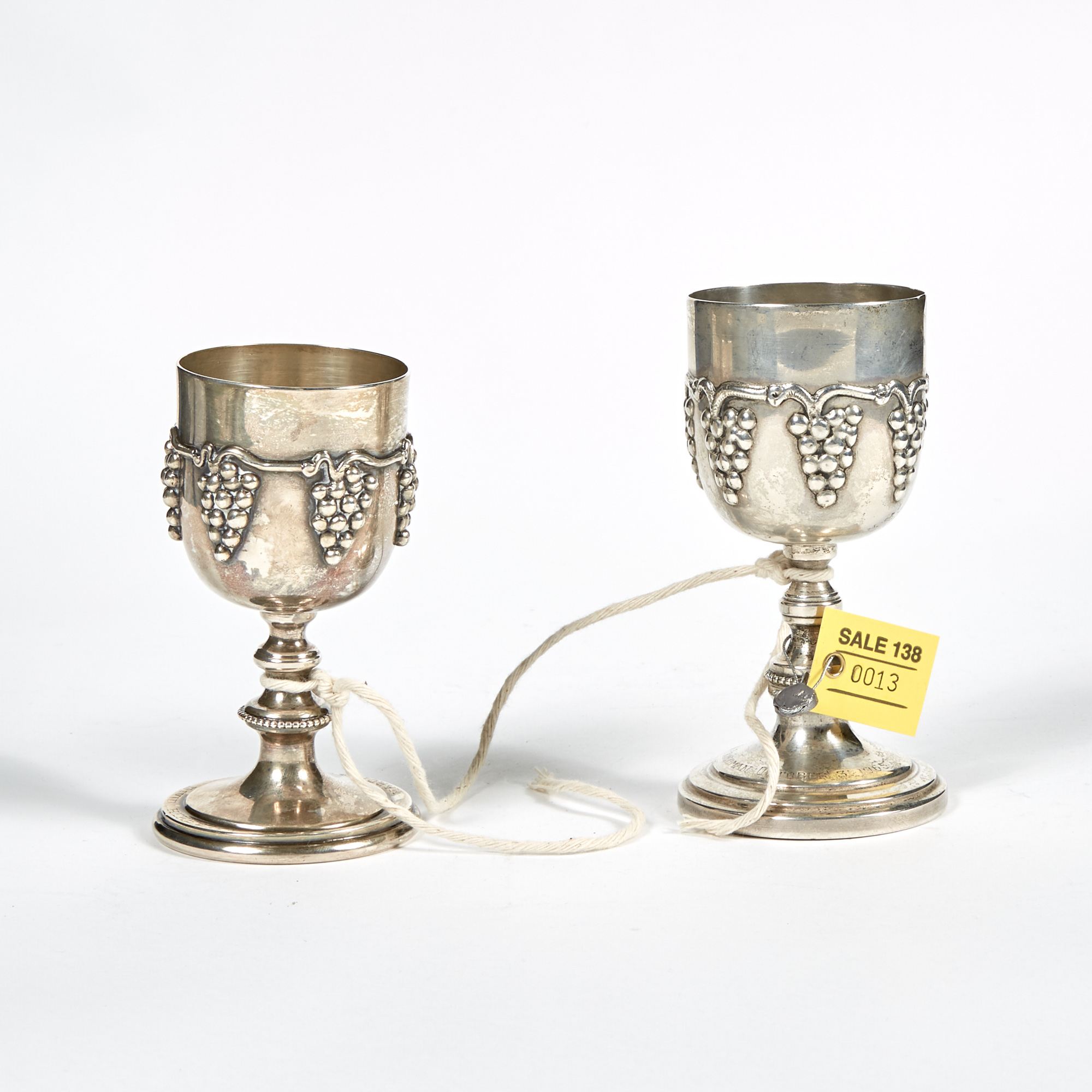 Lot image - 2 Silver Wine Goblets, 11 ozs., damaged