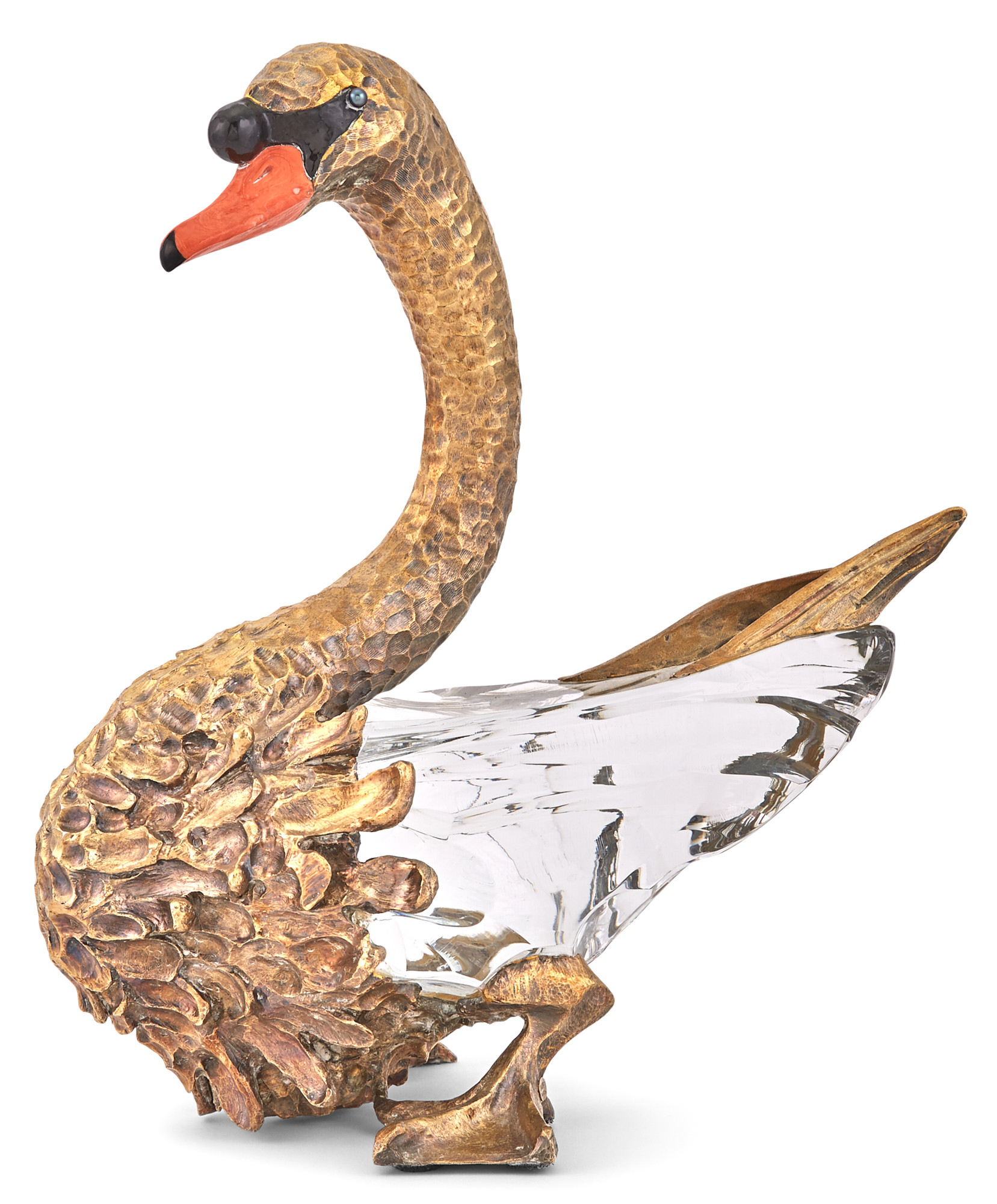 Lot image - Baccarat Glass and Chaumet Silver-Gilt and Stone Mounted Sculpture of a Swan Titled Leda