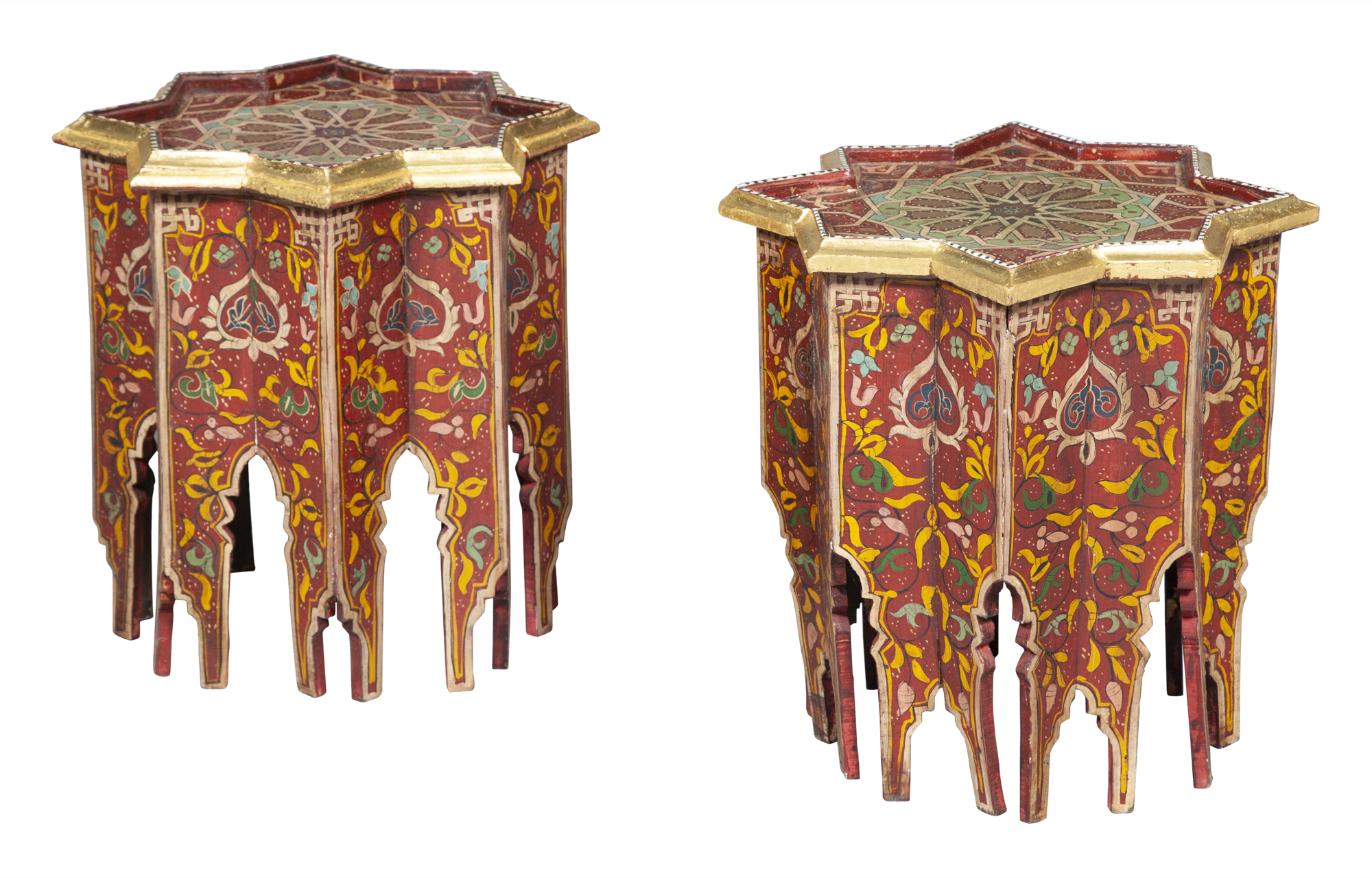Lot image - Pair of North African Style Painted Star-Form Low Tables