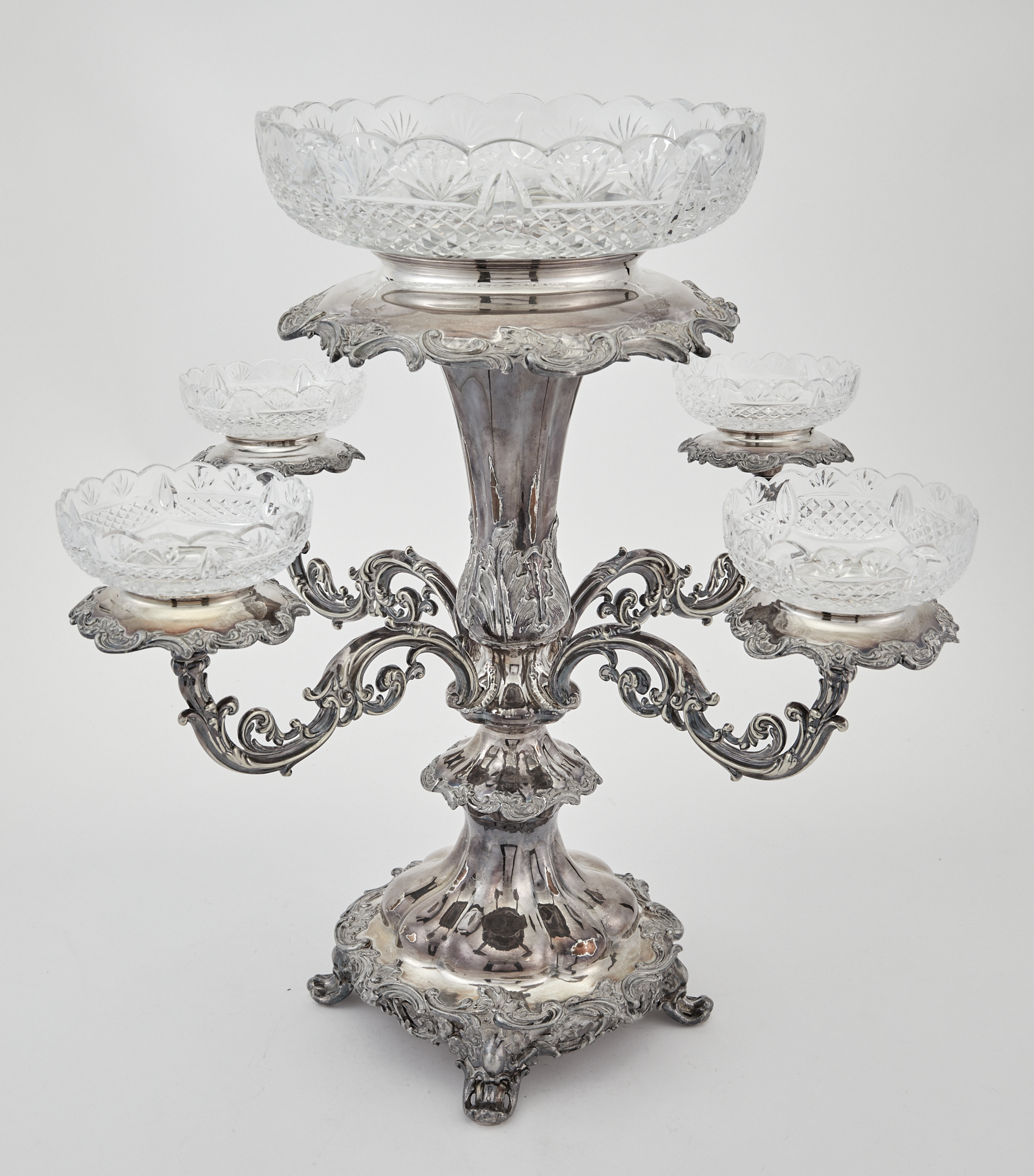 Lot image - Sheffield Plate and Cut Glass Epergne Centerpiece