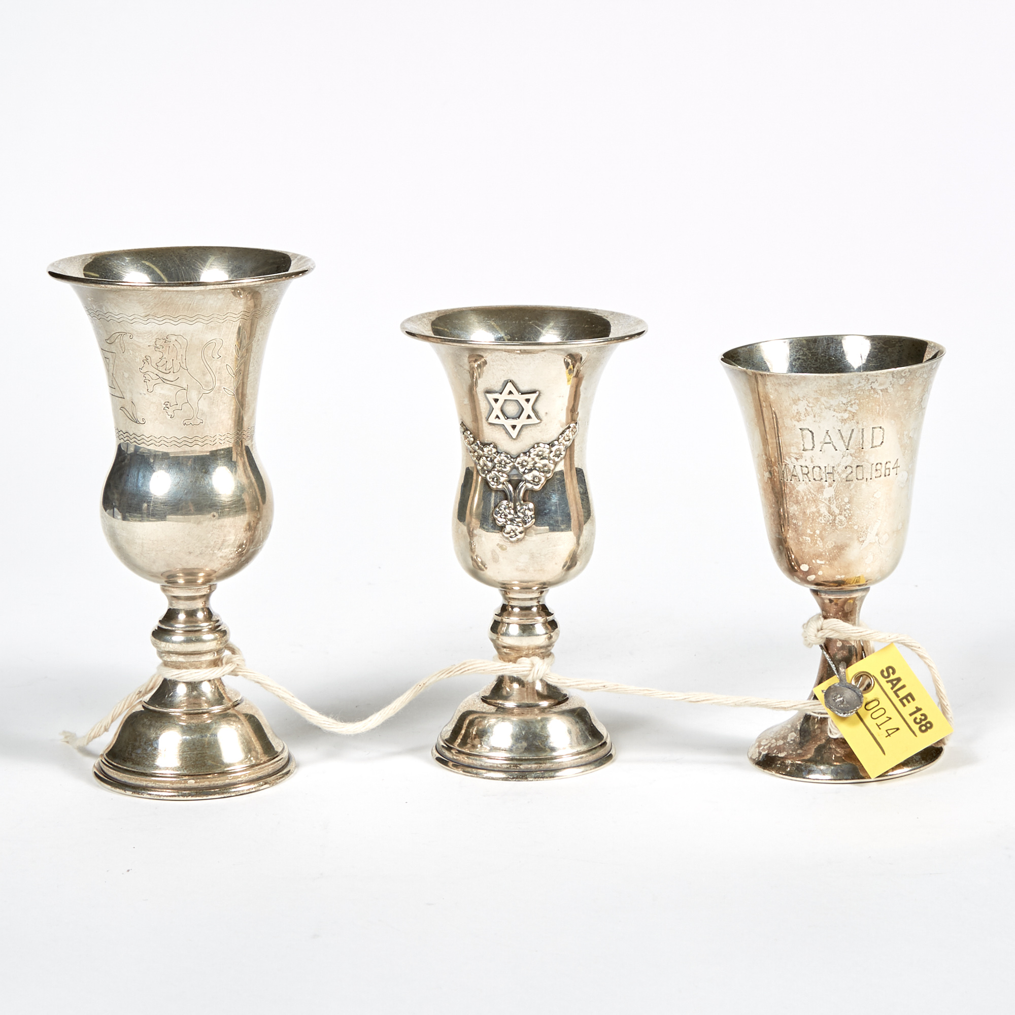 Lot image - 3 Silver Wine Goblets, 7 ozs., damaged