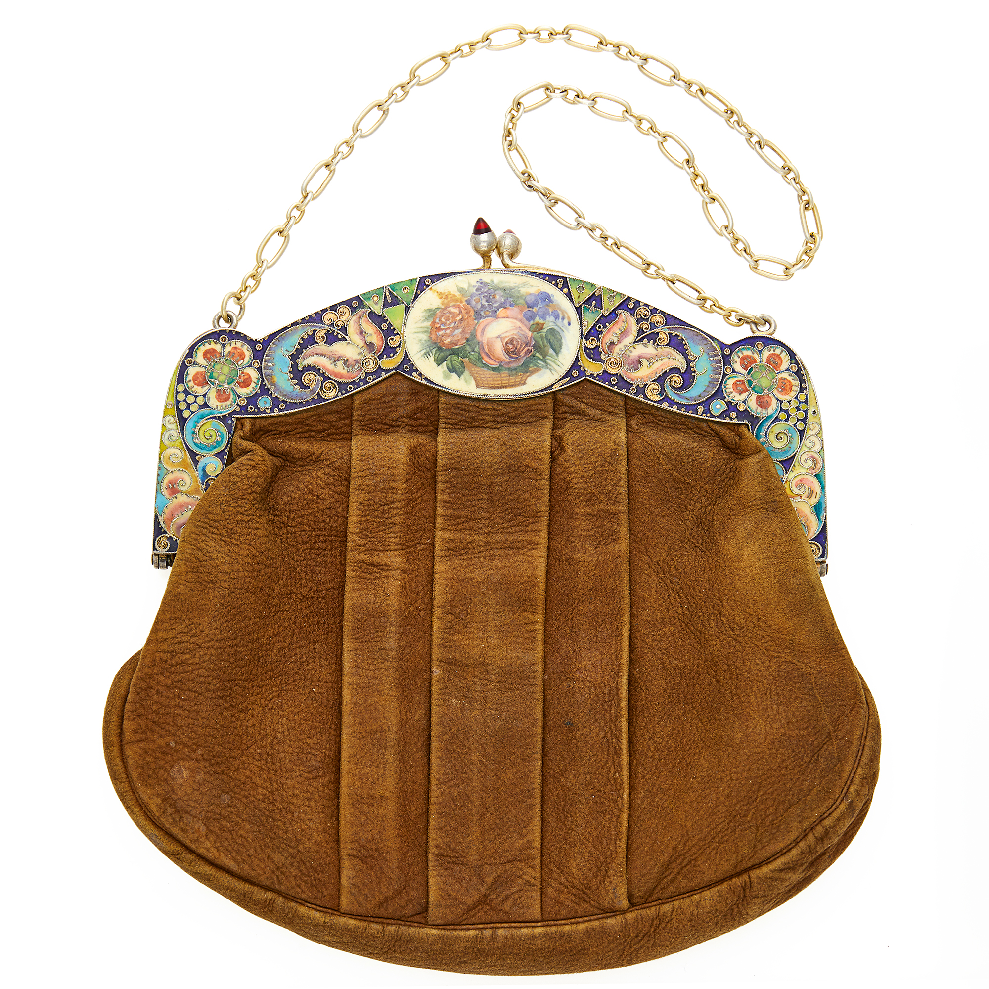 Lot image - Russian Silver-Gilt, Cloisonné Enamel and Leather Purse