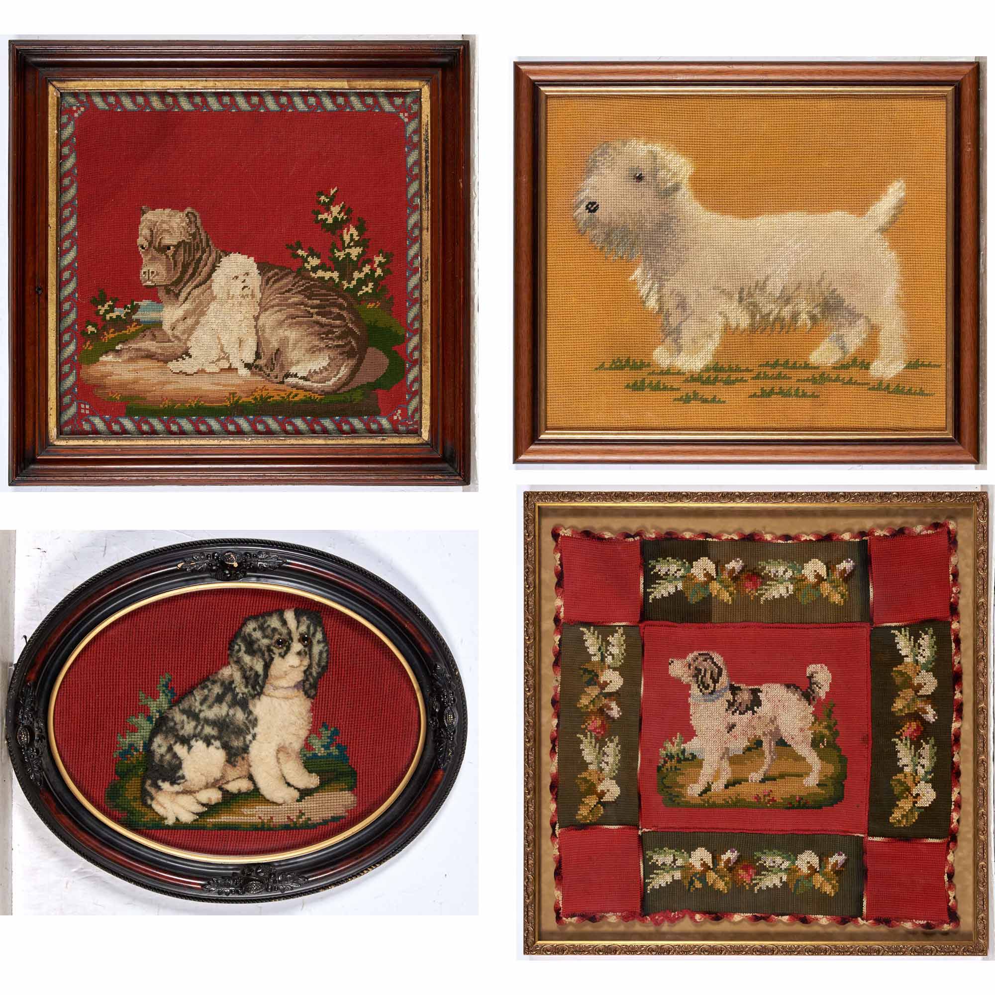 Lot image - Group of Four Framed Needlework Dog Pictures