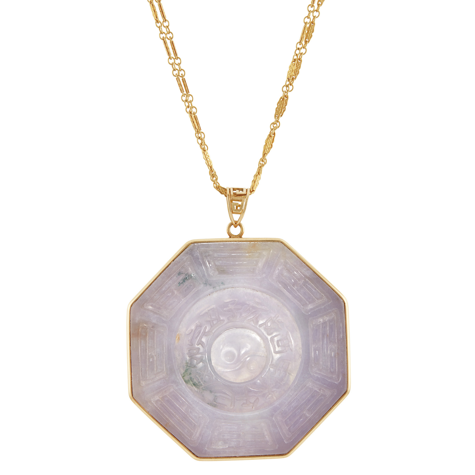 Lot image - Gold and Lavender Jade Pendant and Chain