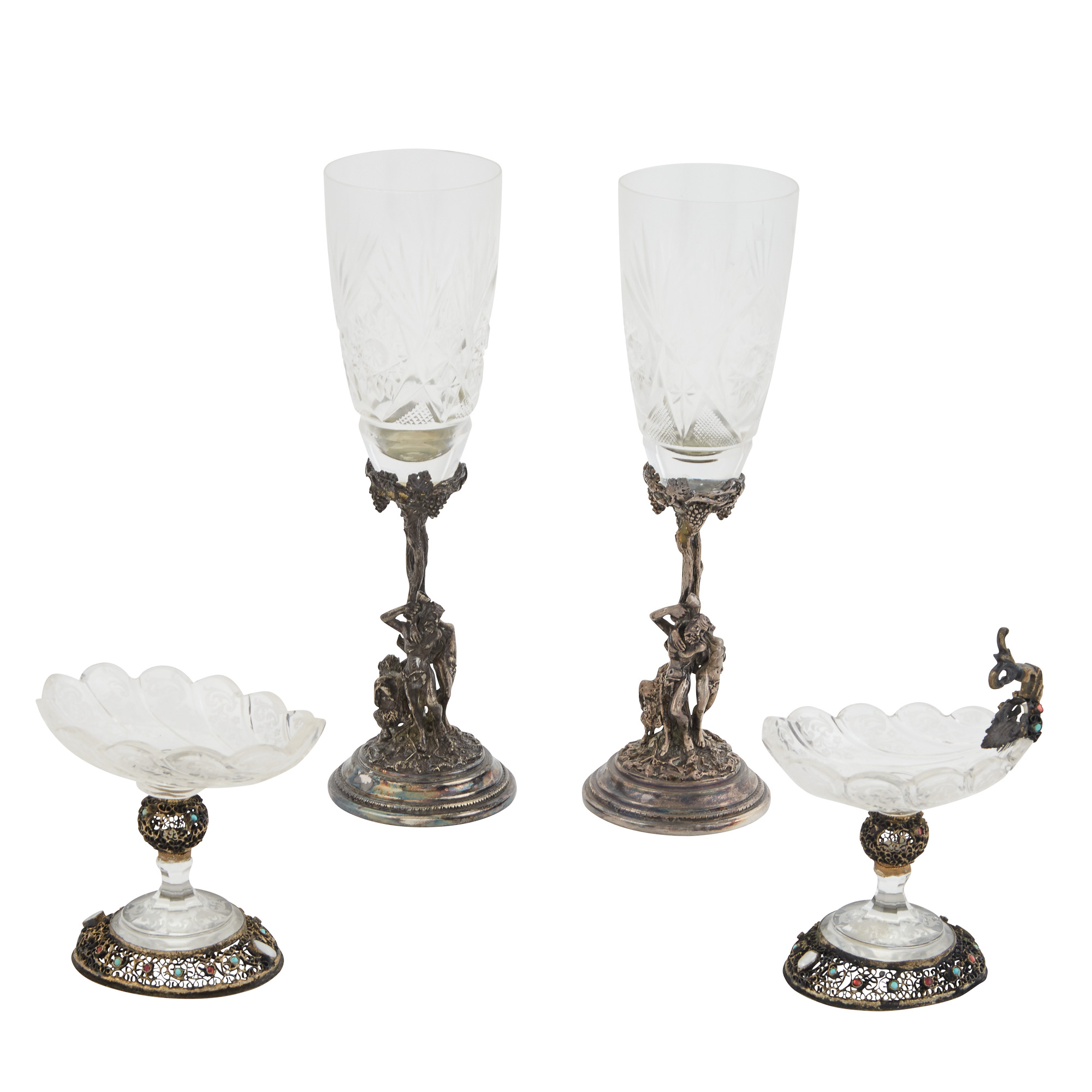 Lot image - Pair of Renaissance Style Silver Mounted Cut Glass Coupes