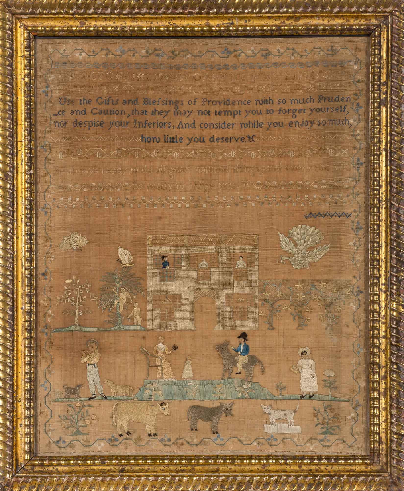 Lot image - Needlework Pictorial Sampler