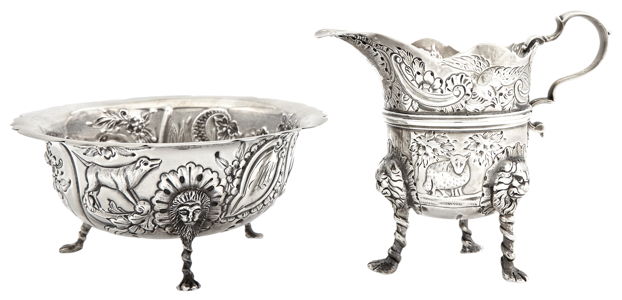 Lot image - Irish Sterling Silver Cream Jug and Sugar Bowl