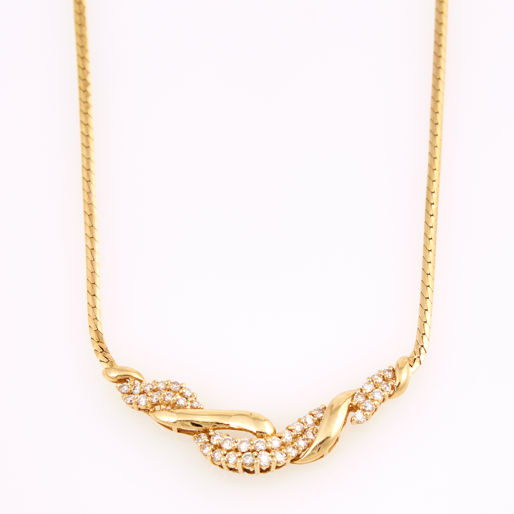 Lot image - Diamond Necklace, 39 diamonds about 1.25 cts., 14K 7 dwt.