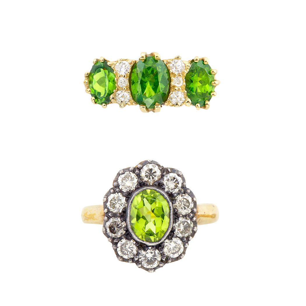 Lot image - Silver, Gold, Peridot and Diamond Ring and Antique Gold, Demantoid Garnet and Diamond Ring