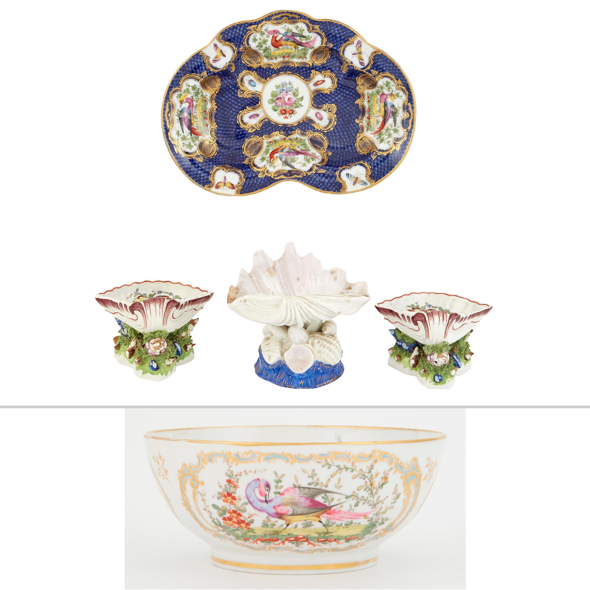 Lot image - Worcester Style Blue Scale Ground Reniform Porcelain Dish