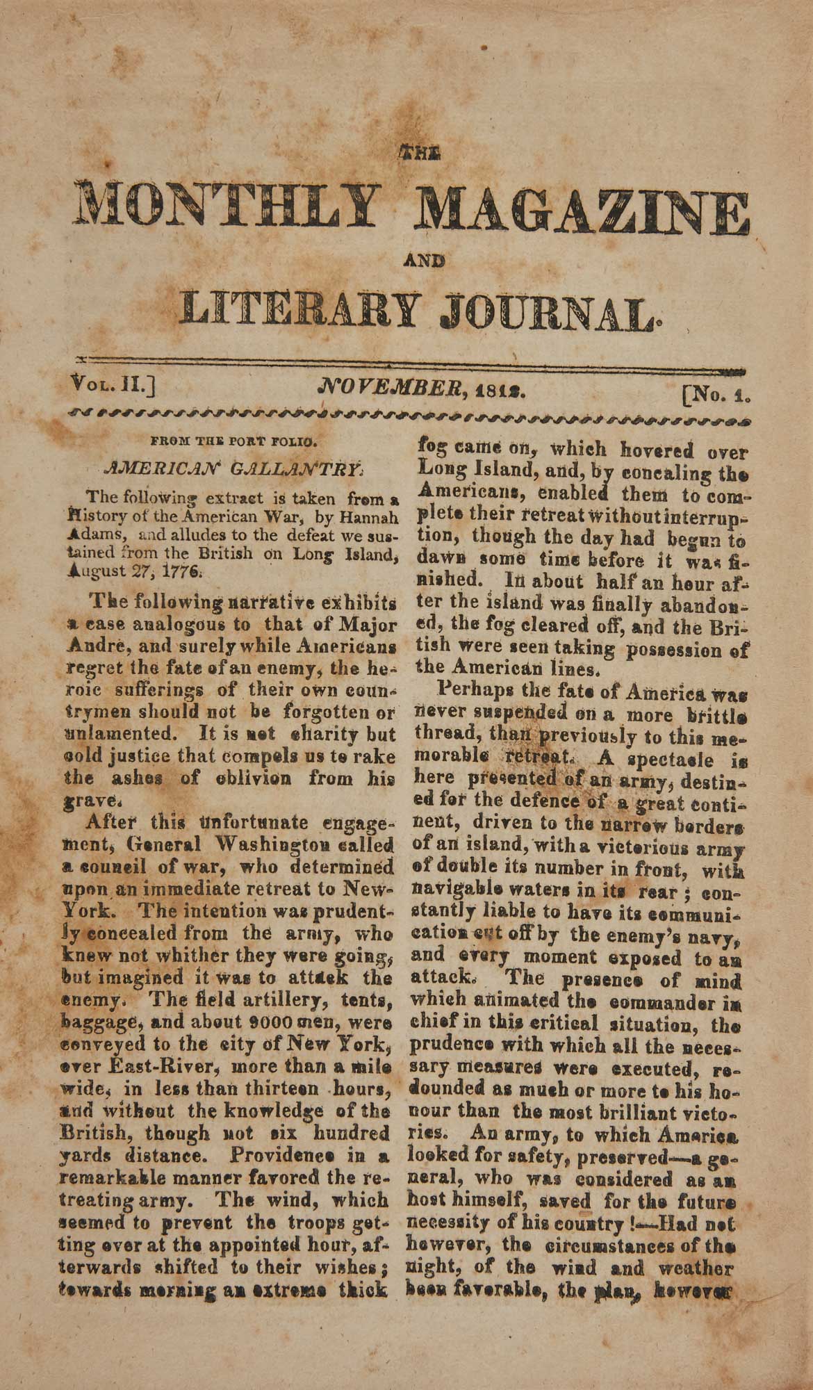 Lot image - [EARLY VIRGINIA IMPRINT]  The Monthly Magazine and Literary Journal.