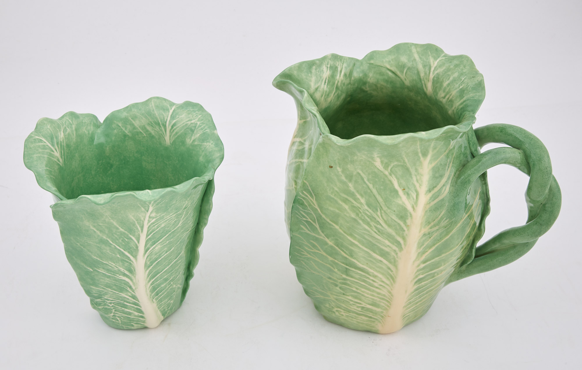 Lot image - Dodie Thayer Glazed Pottery Cabbage-Form Pitcher and Vase