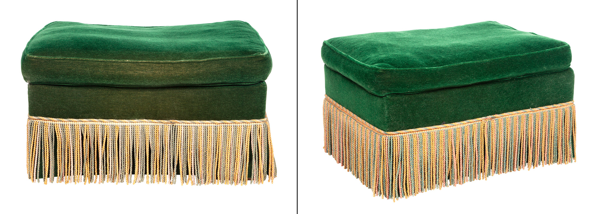 Lot image - Pair of Green Velvet-Upholstered Ottomans