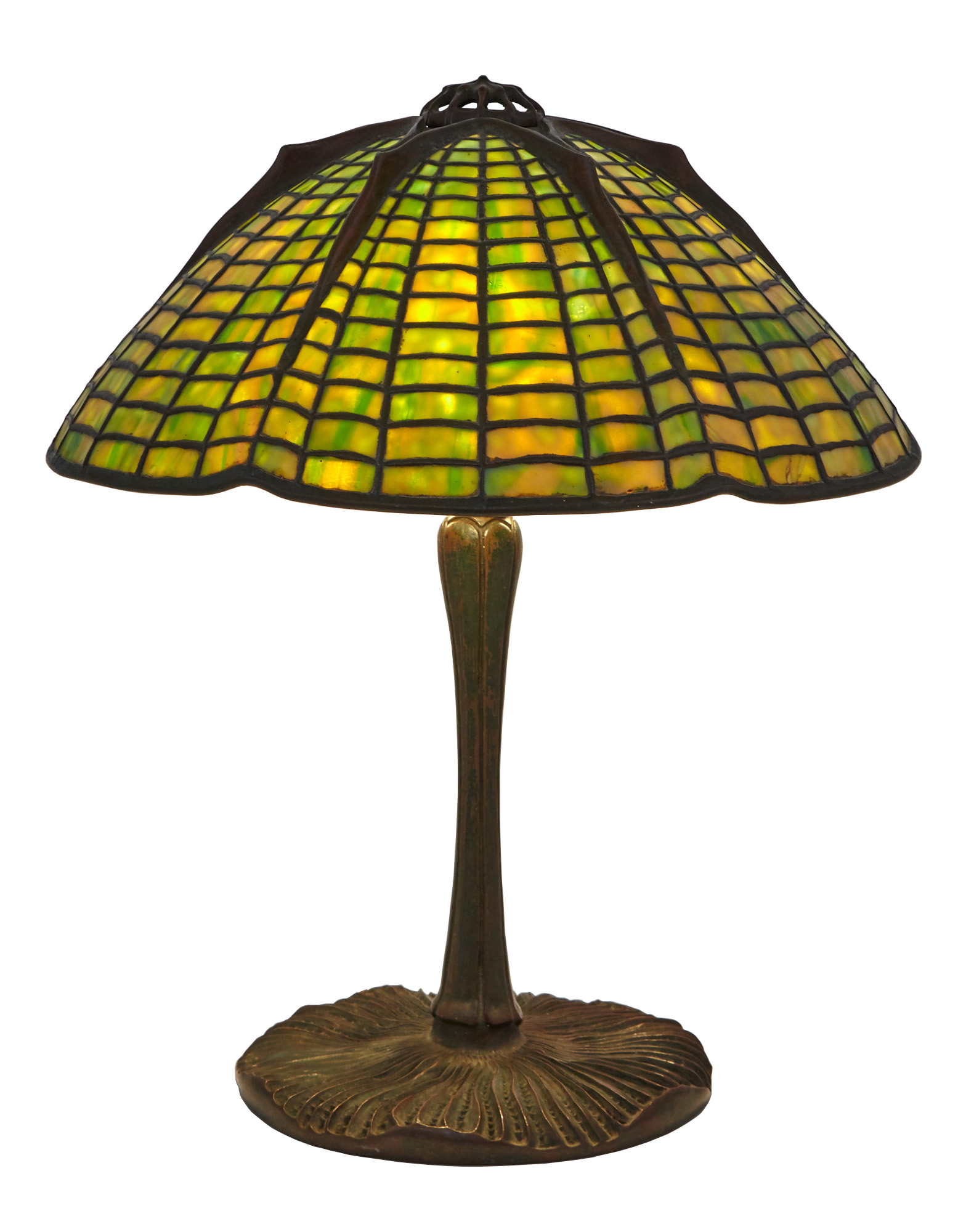 Lot image - Tiffany Studios Bronze and Leaded Glass Spider Table Lamp