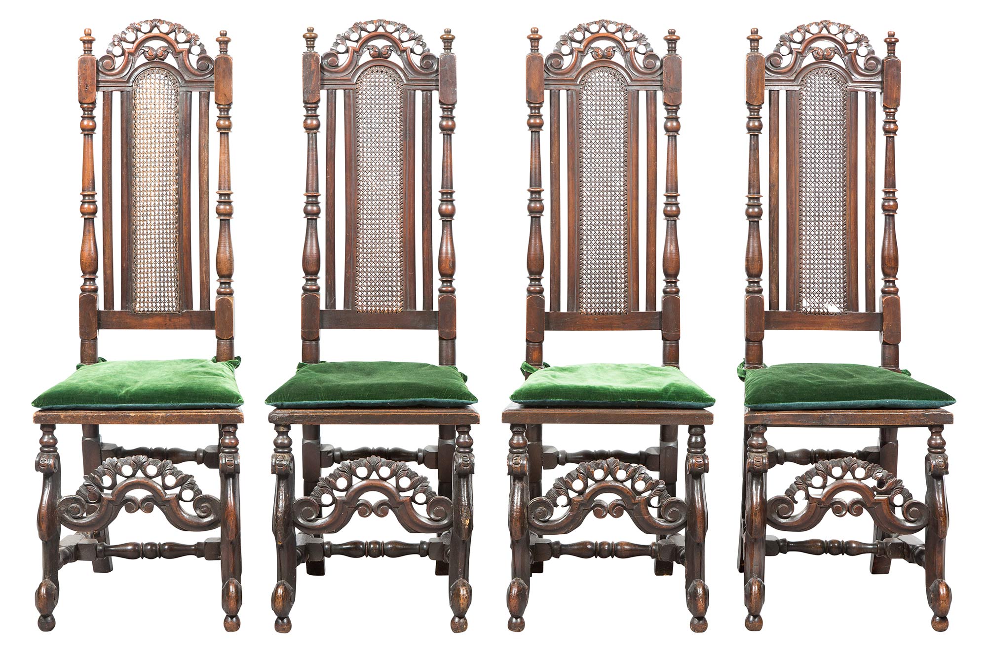 Lot image - Set of Four William and Mary Walnut Caned Side Chairs