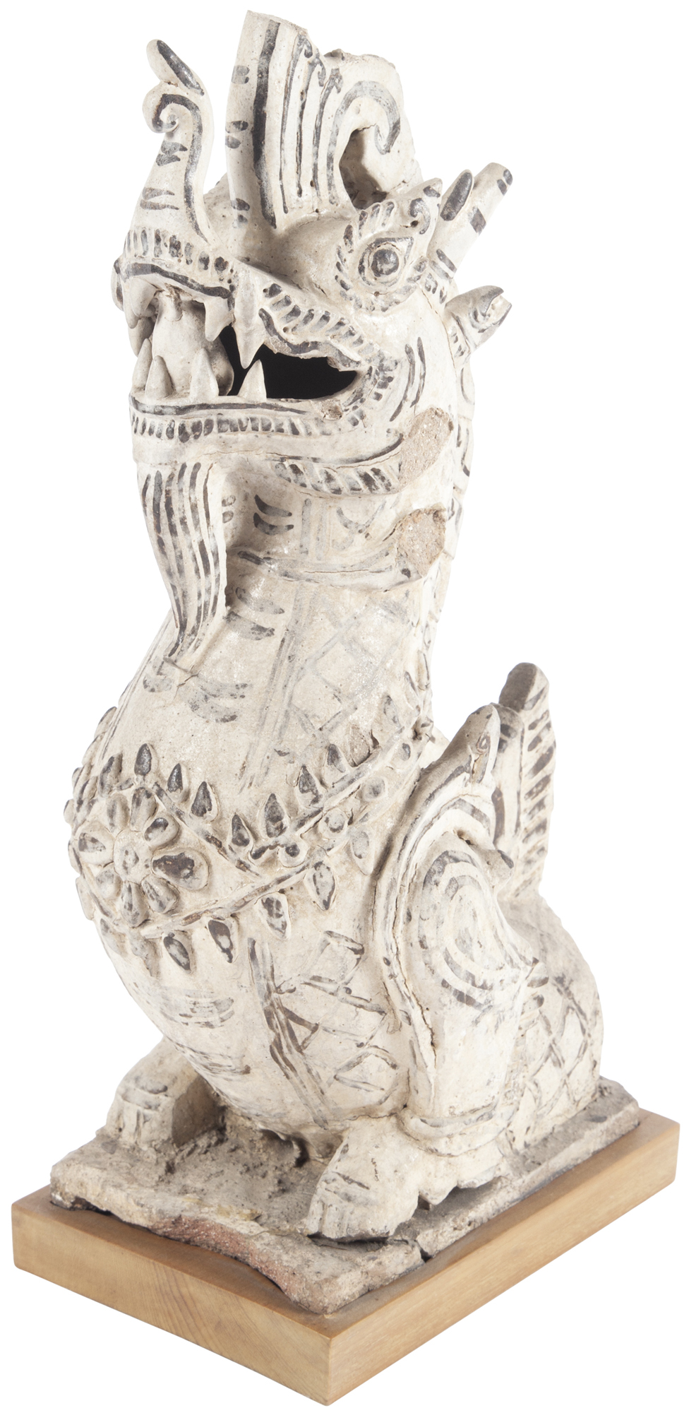 Lot image - Thai Glazed Pottery Naga Dragon Bust Roof Tile