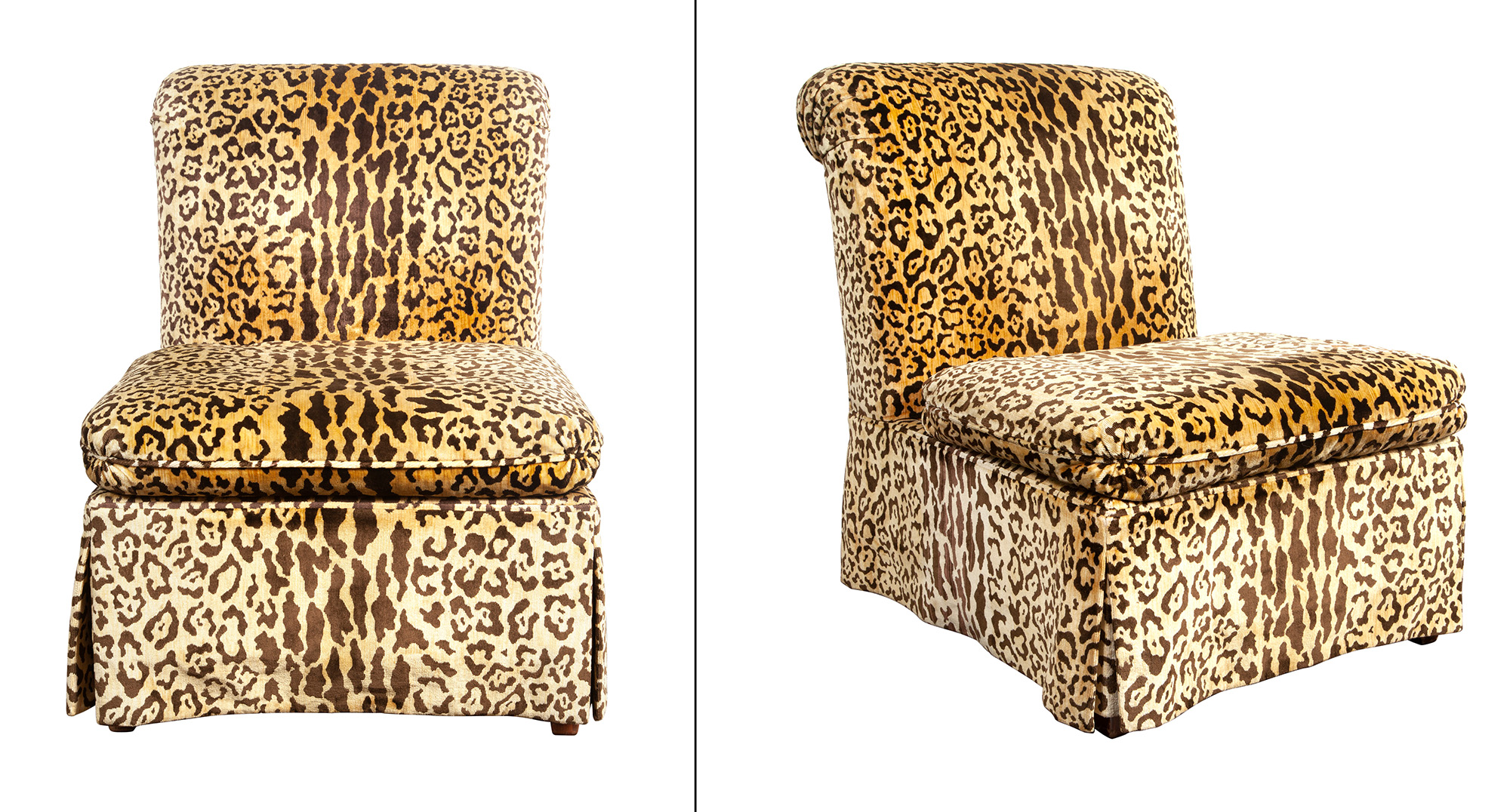 Lot image - Pair of Rubelli Leopard Velvet-Upholstered Slipper Chairs